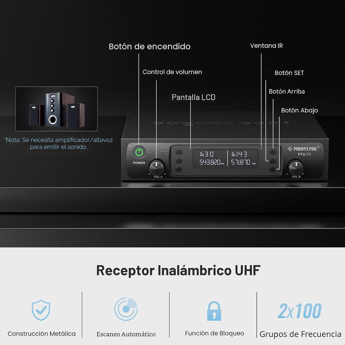Phenyx Pro Sistema de micrófono inalámbrico de mano de escaneo auto...