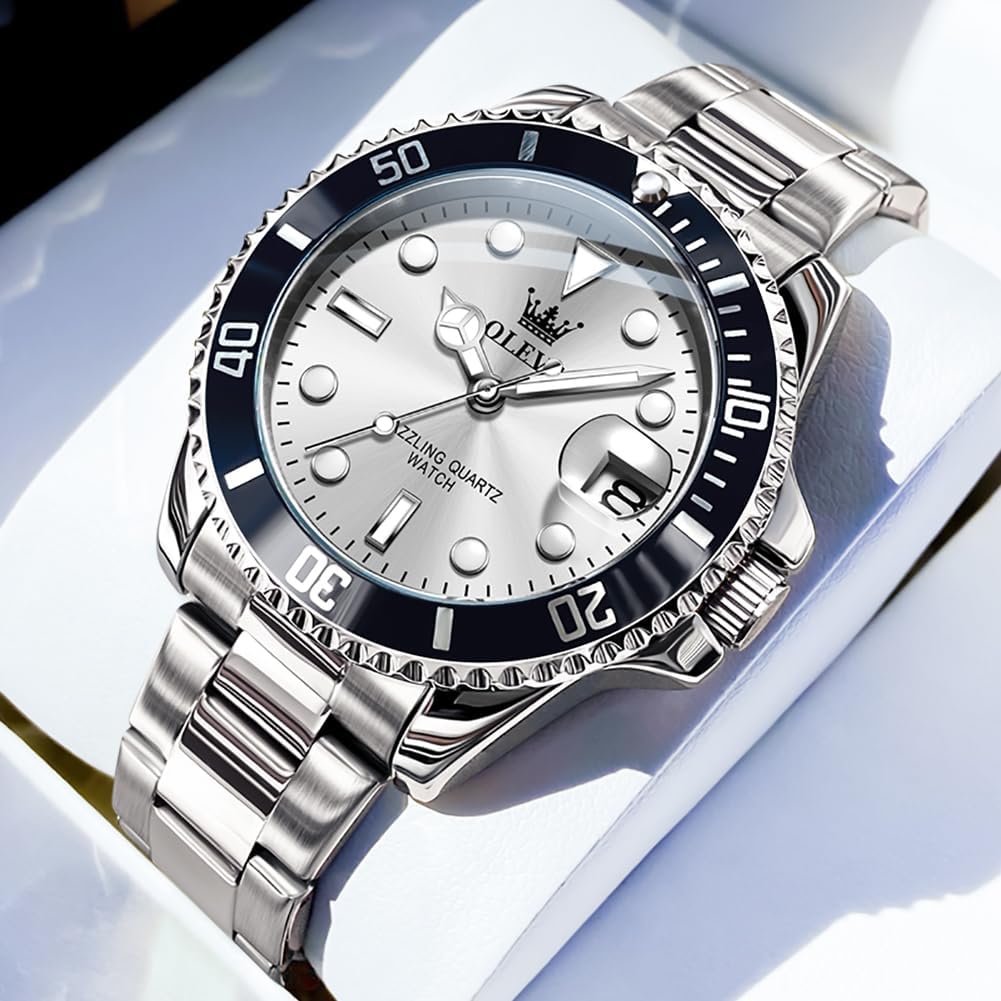 OLEVS Relojes de lujo para hombres grandes de acero inoxidable resi...