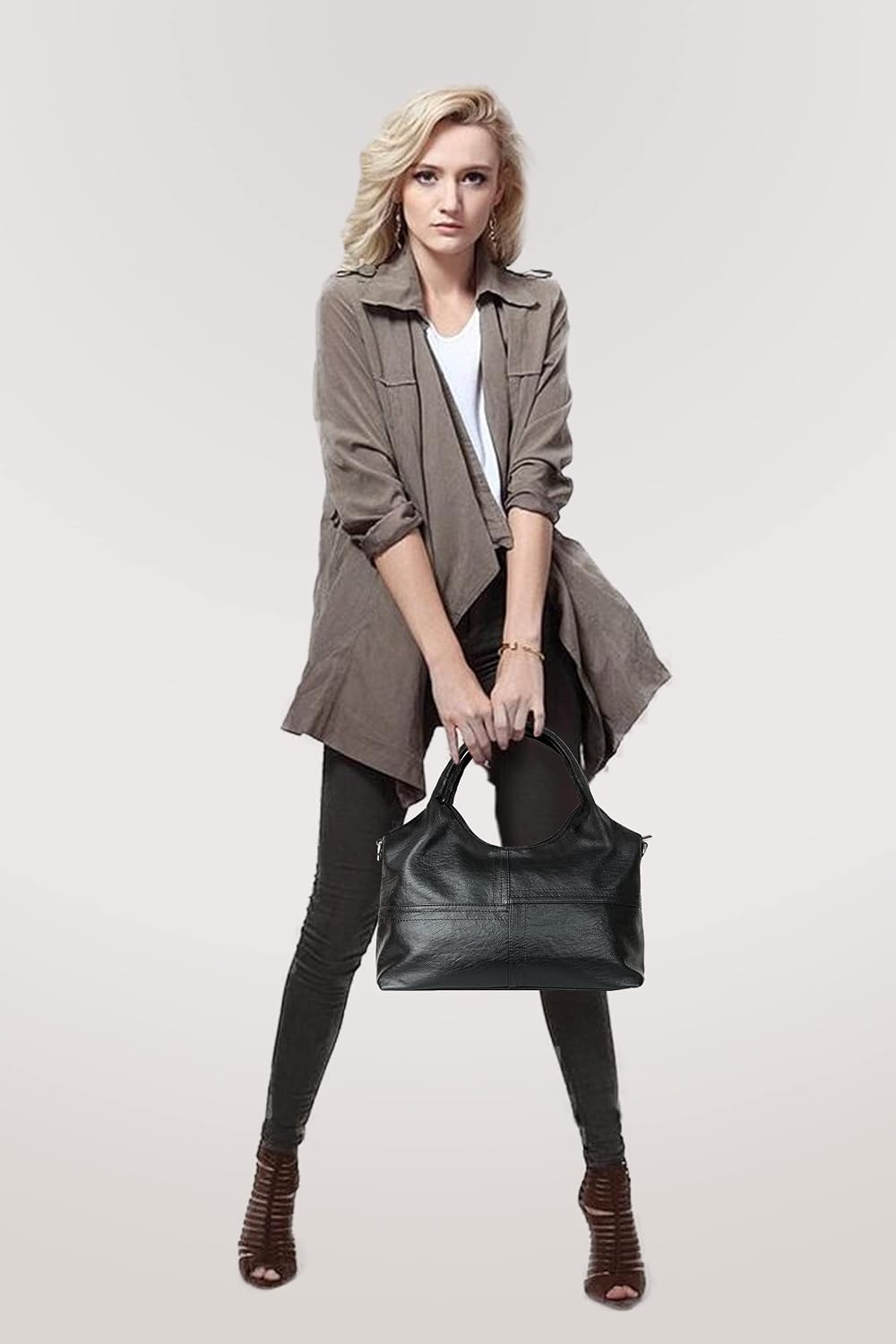 KOGTLA Bolsos de cuero vegano para mujer con correa de bandolera de...