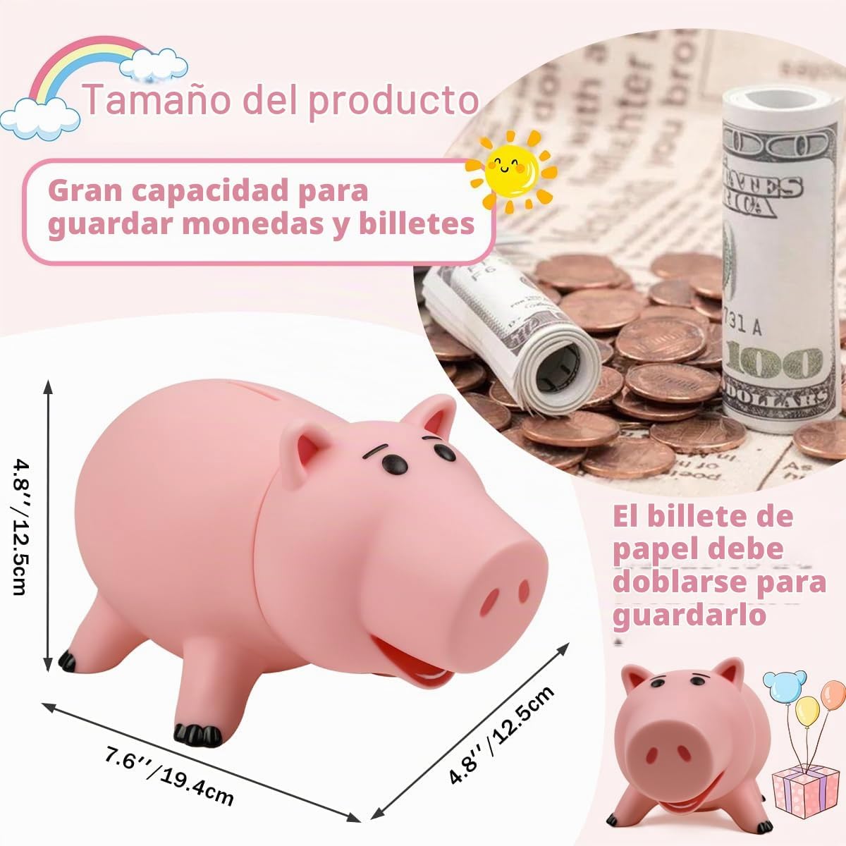 Hamm - Alcancía irrompible con diseño de cerdo rosa, de plástico, a...