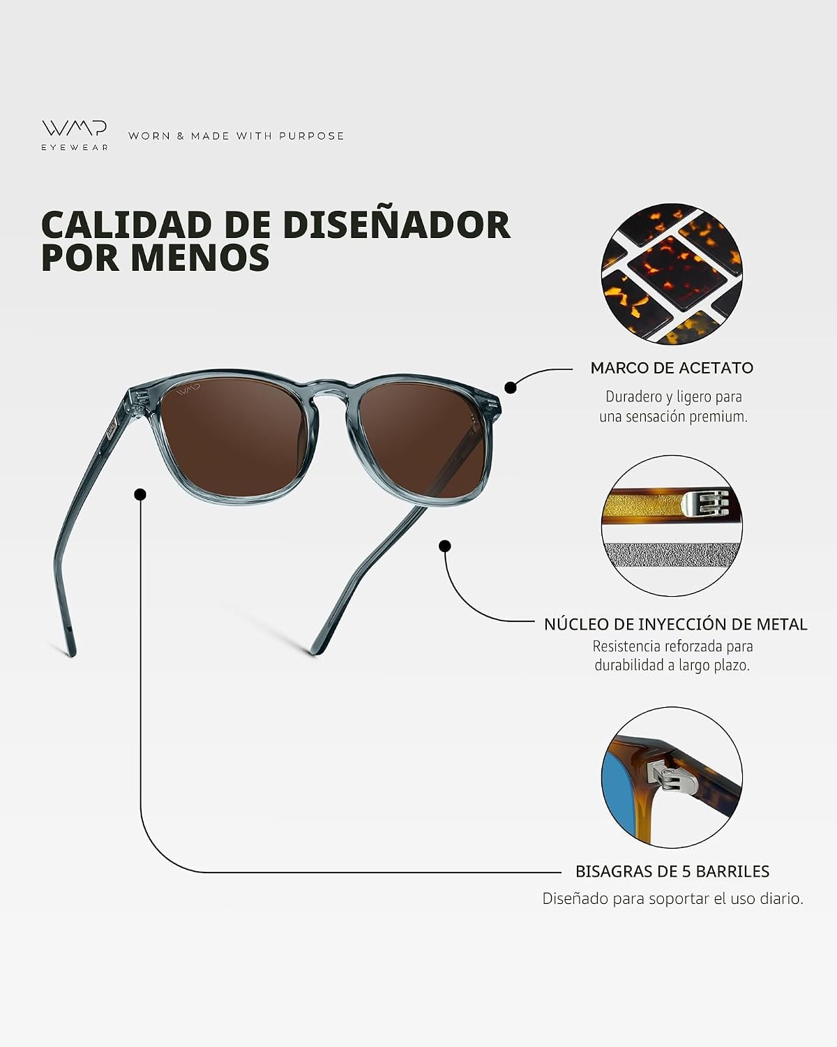 WMP Eyewear - Gafas de sol polarizadas modernas y redondas para hom...