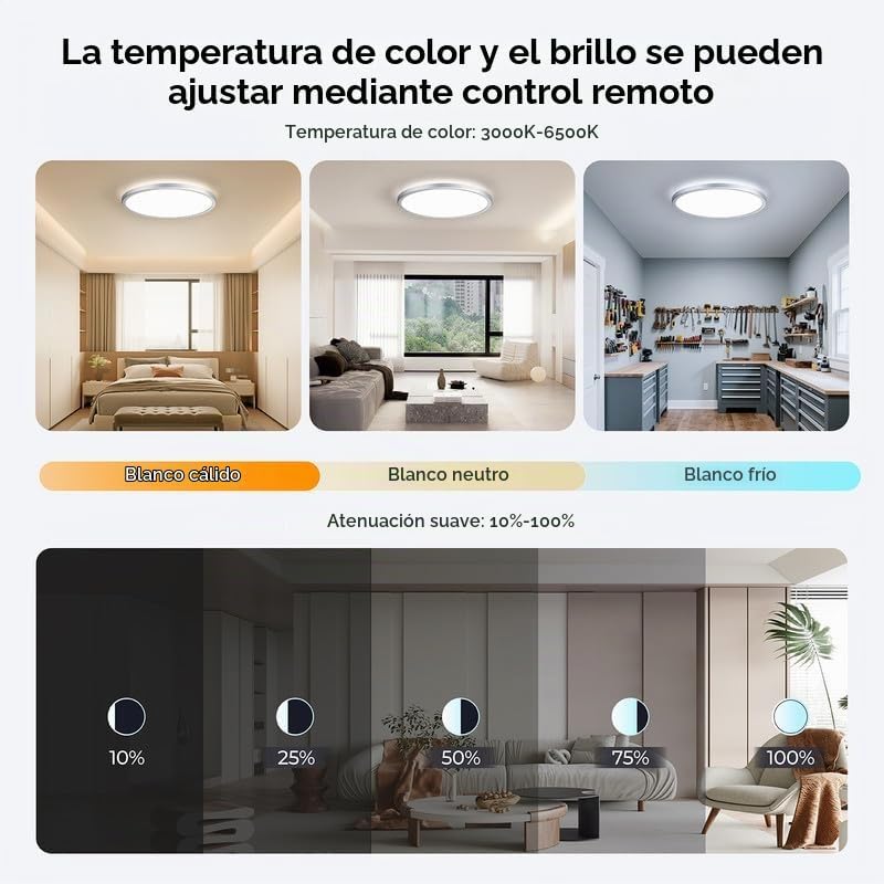 BLNAN Lámpara de techo LED regulable con control remoto, 12 pulgada...