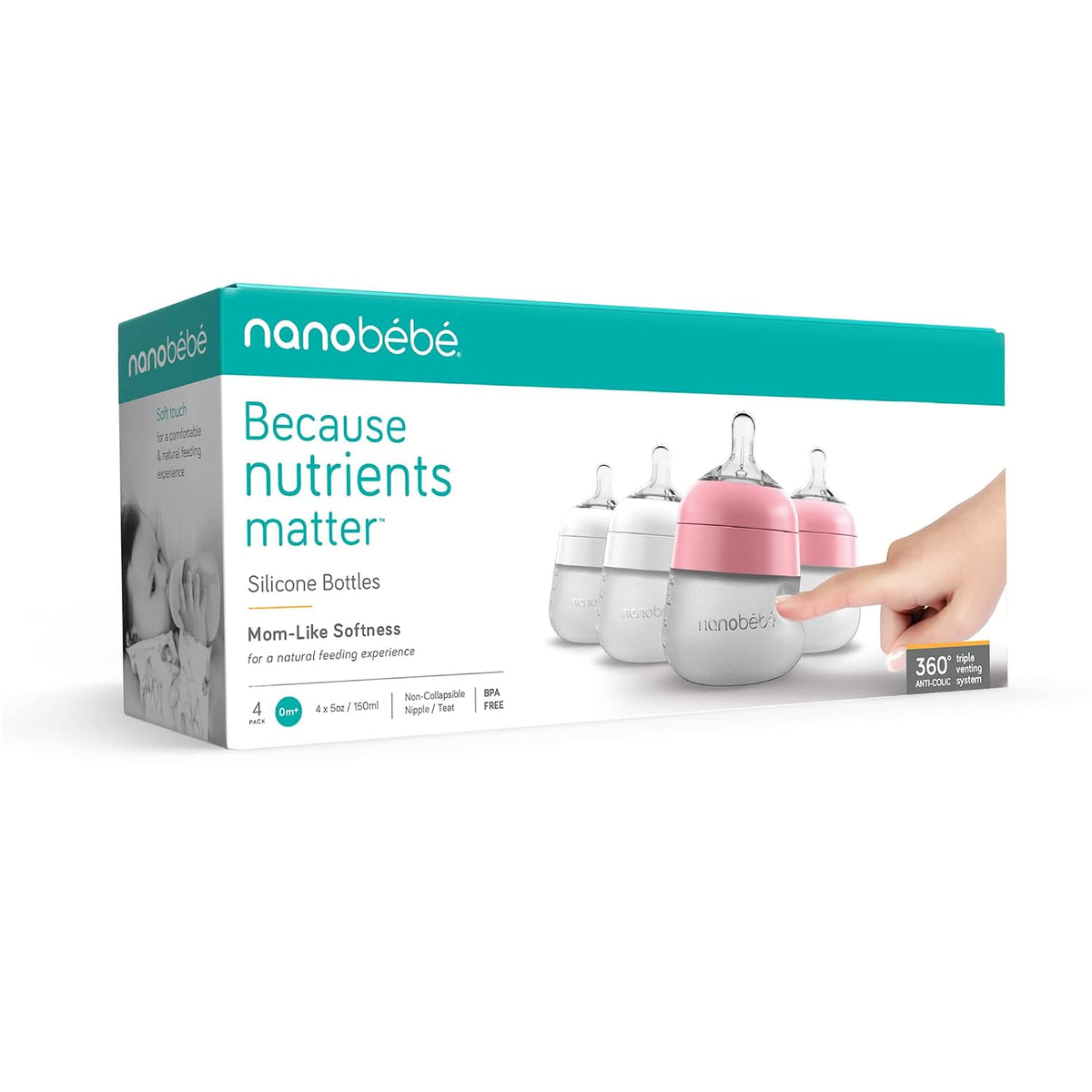 Nanobebe - Biberón de silicona flexible, anticólicos, sensación nat...