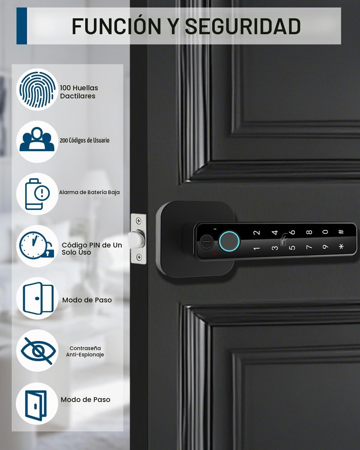 Buoan - Cerradura de puerta inteligente 5 en 1, perilla digital de...