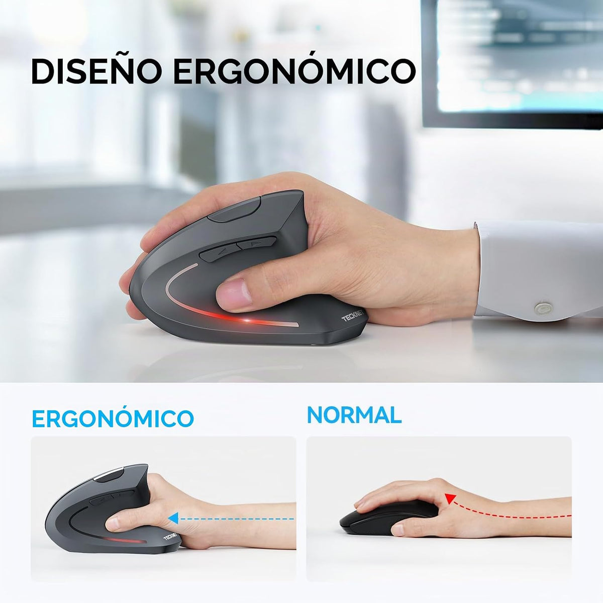 Ratón ergonómico TECKNET, 4800 DPI inalámbrico Bluetooth vertical,...