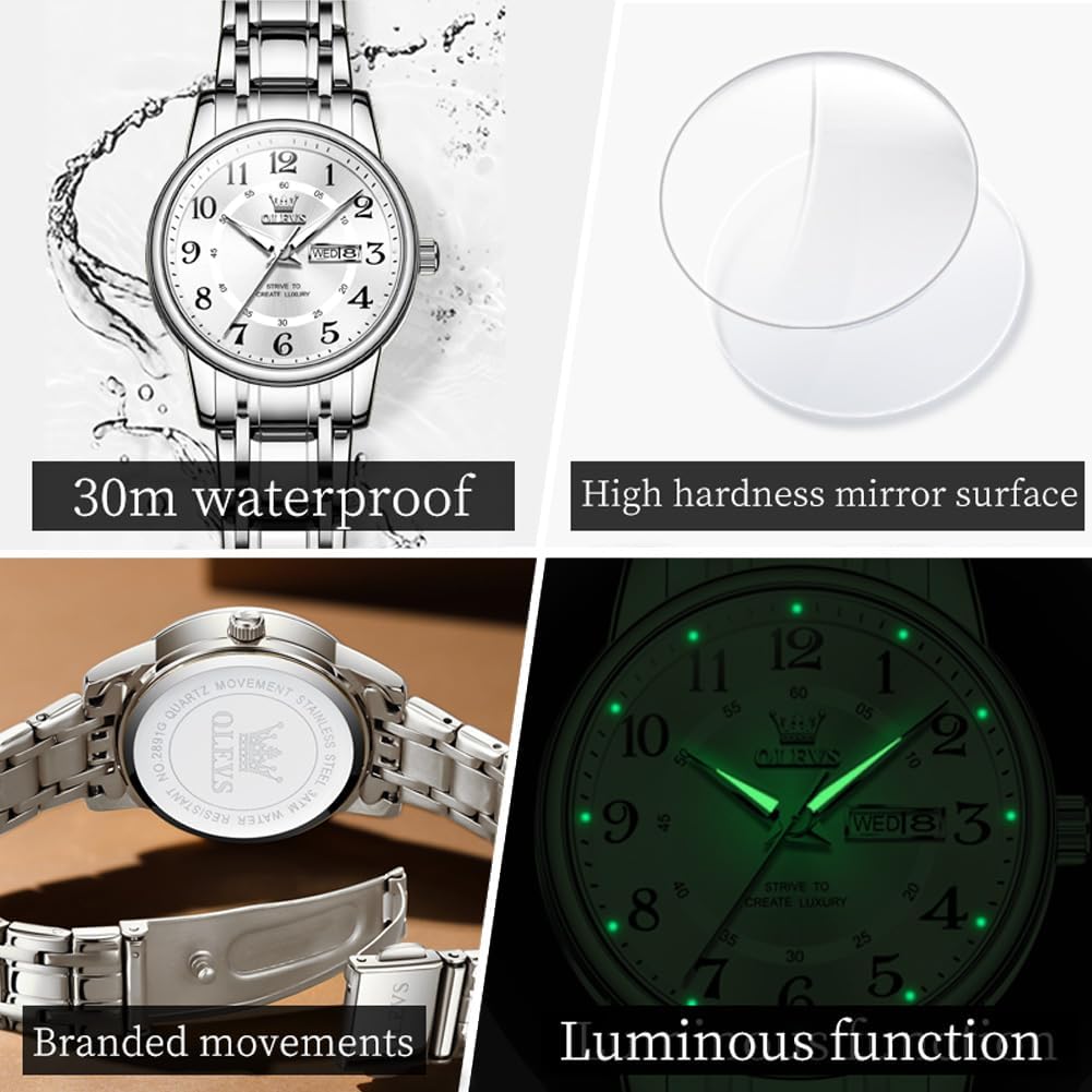 OLEVS Reloj Mujer Reloj Analógico Luminoso Vestido de Acero Inoxida...