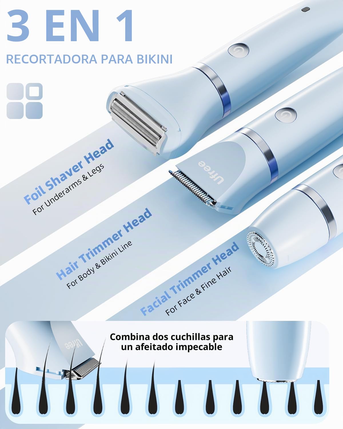 Maquinillas de afeitar eléctricas Ufree 3 en 1 para mujer, regalos...