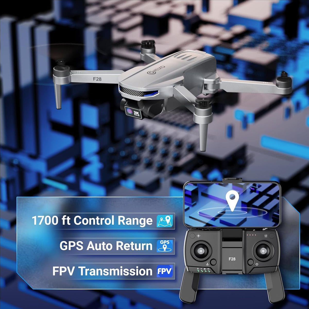 Contixo Dron GPS F28 con cámara para adultos principiantes, dron FP...