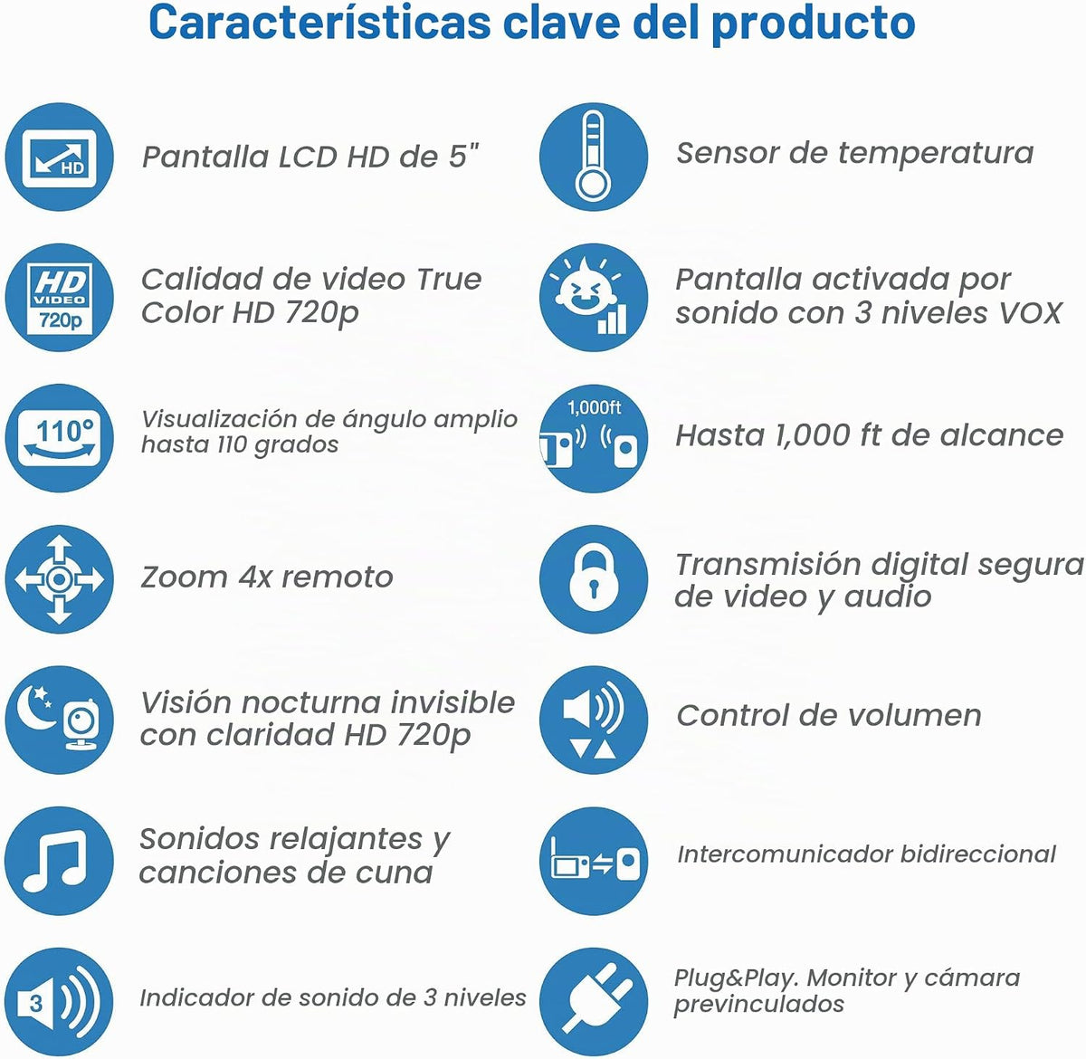 VTech VM818HD Monitor de bebé con video HD de 5 pulgadas y 720p | S...