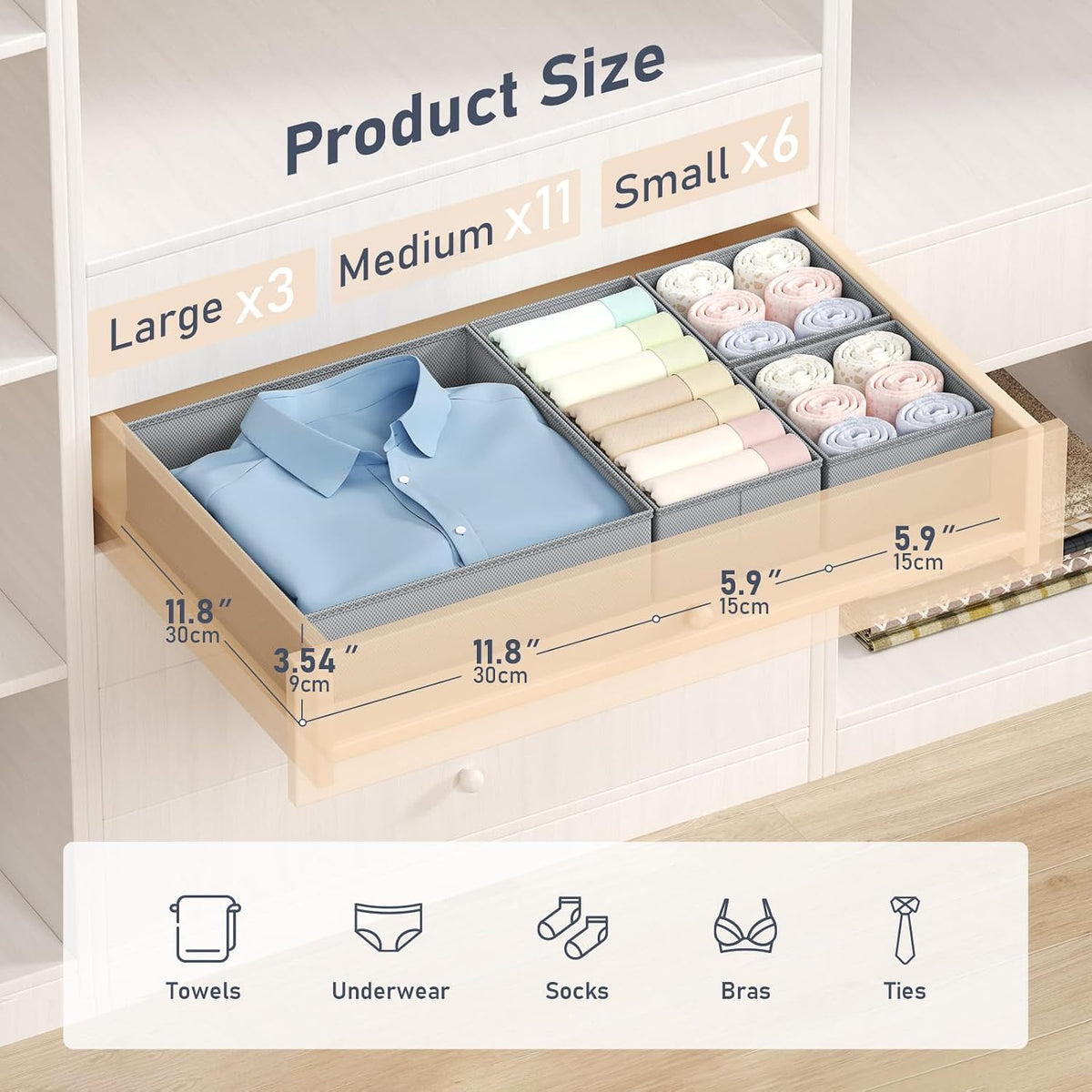 DIMJ Organizador de cajones para almacenamiento de ropa, paquete de...