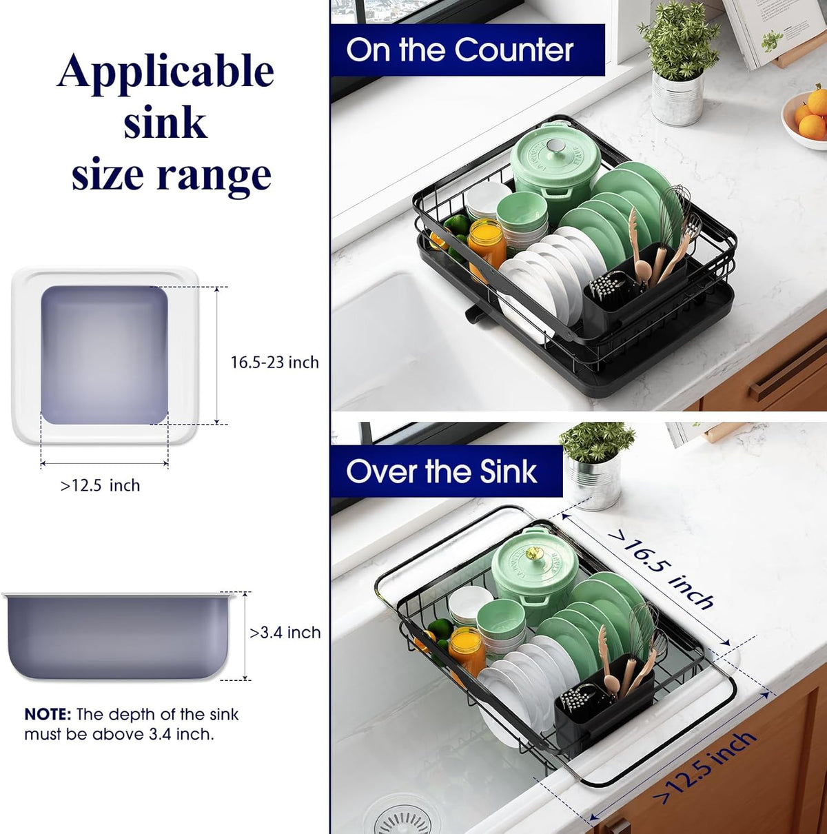 Kitsure Escurridor de platos para encimera de cocina, 12.2 pulgadas...