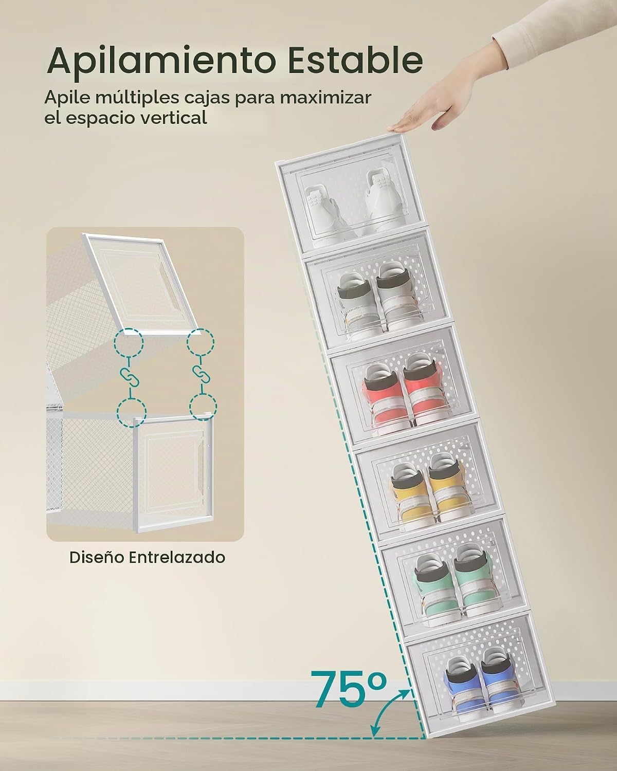 SONGMICS Cajas de zapatos, caja de plástico transparente, paquete d...