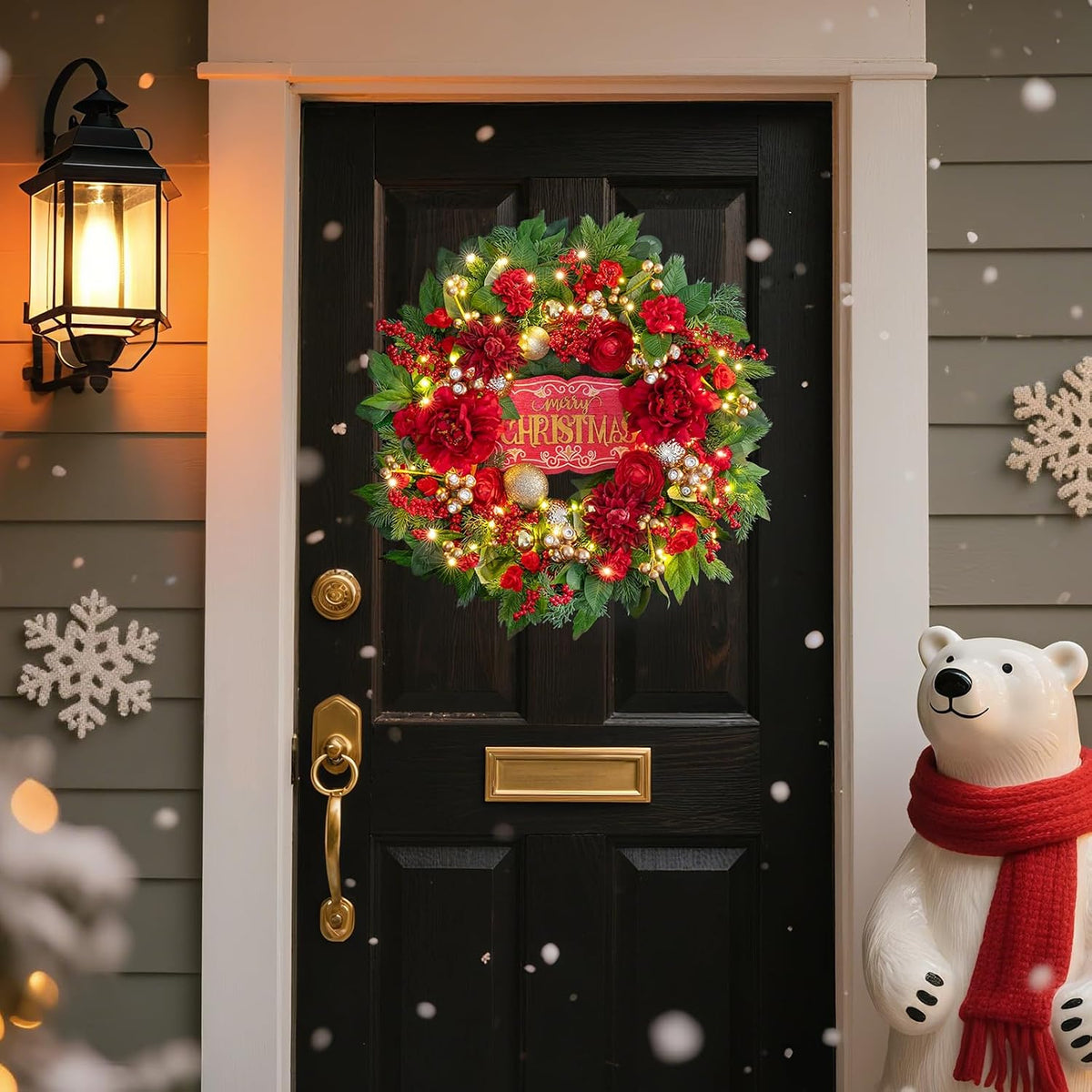 Coronas de Navidad para puerta delantera, corona de Navidad de 24 p...