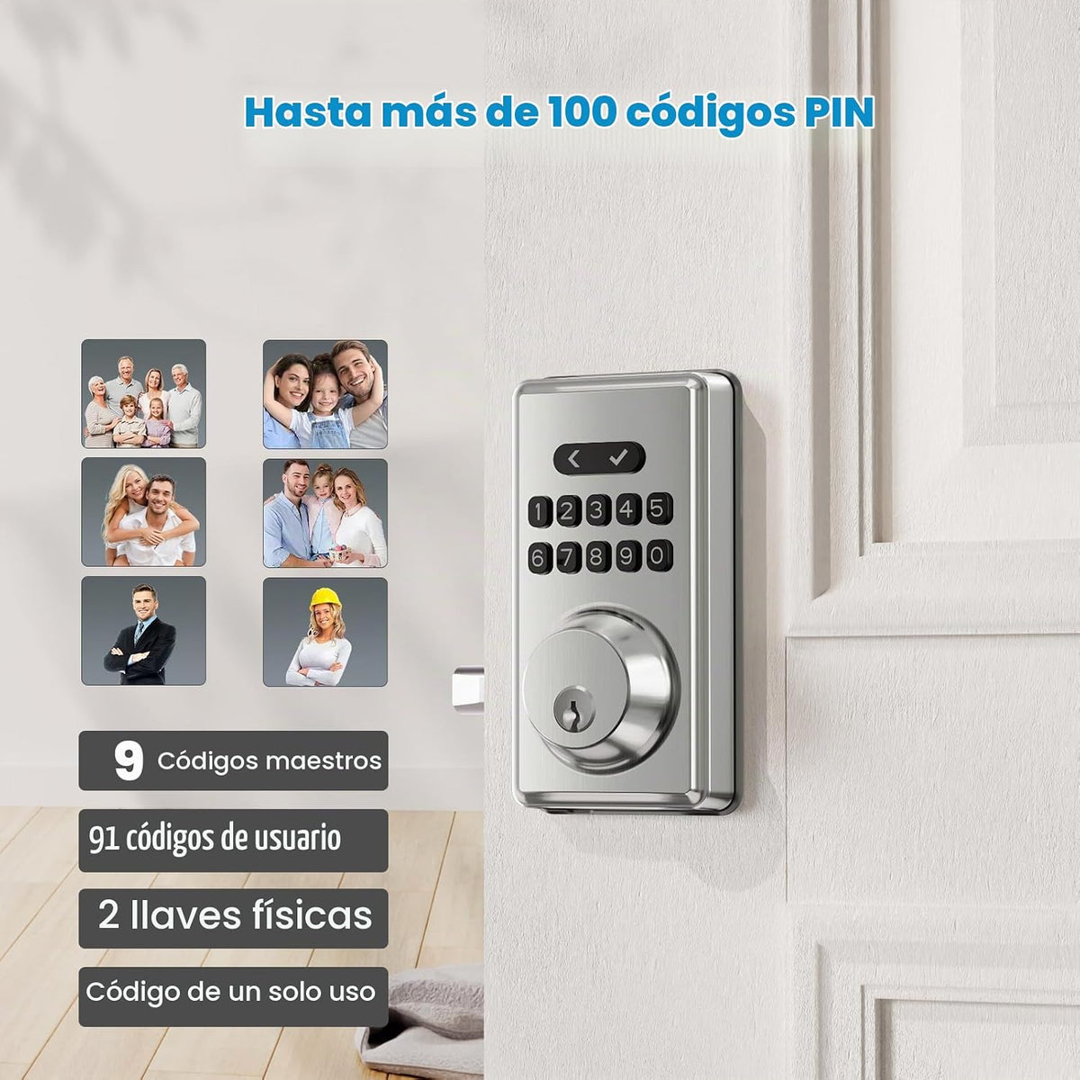 Cerradura de puerta de entrada sin llave con teclado, cerraduras |...