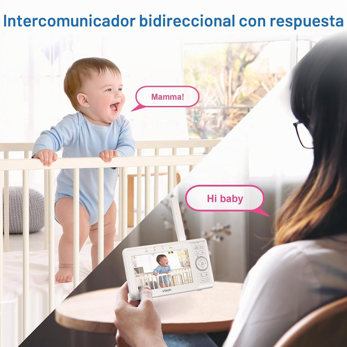 VTech Vigilabebés con vídeo VM5263, LCD HD de 5", Pan-Tilt-Zoom, Bl...