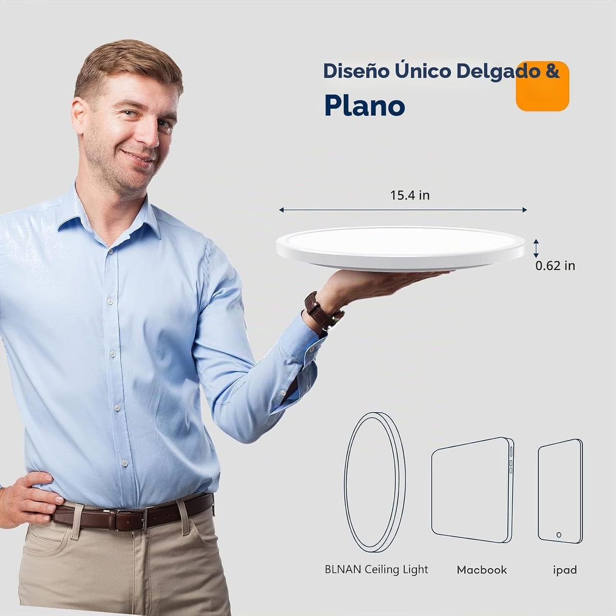 BLNAN Lámpara LED de techo empotrada con control remoto, 15.4 pulga...