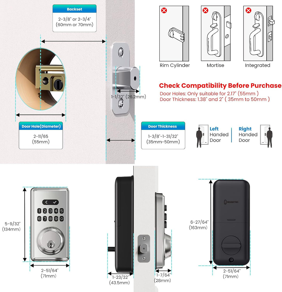 Cerradura de puerta de entrada sin llave con teclado, cerraduras |...