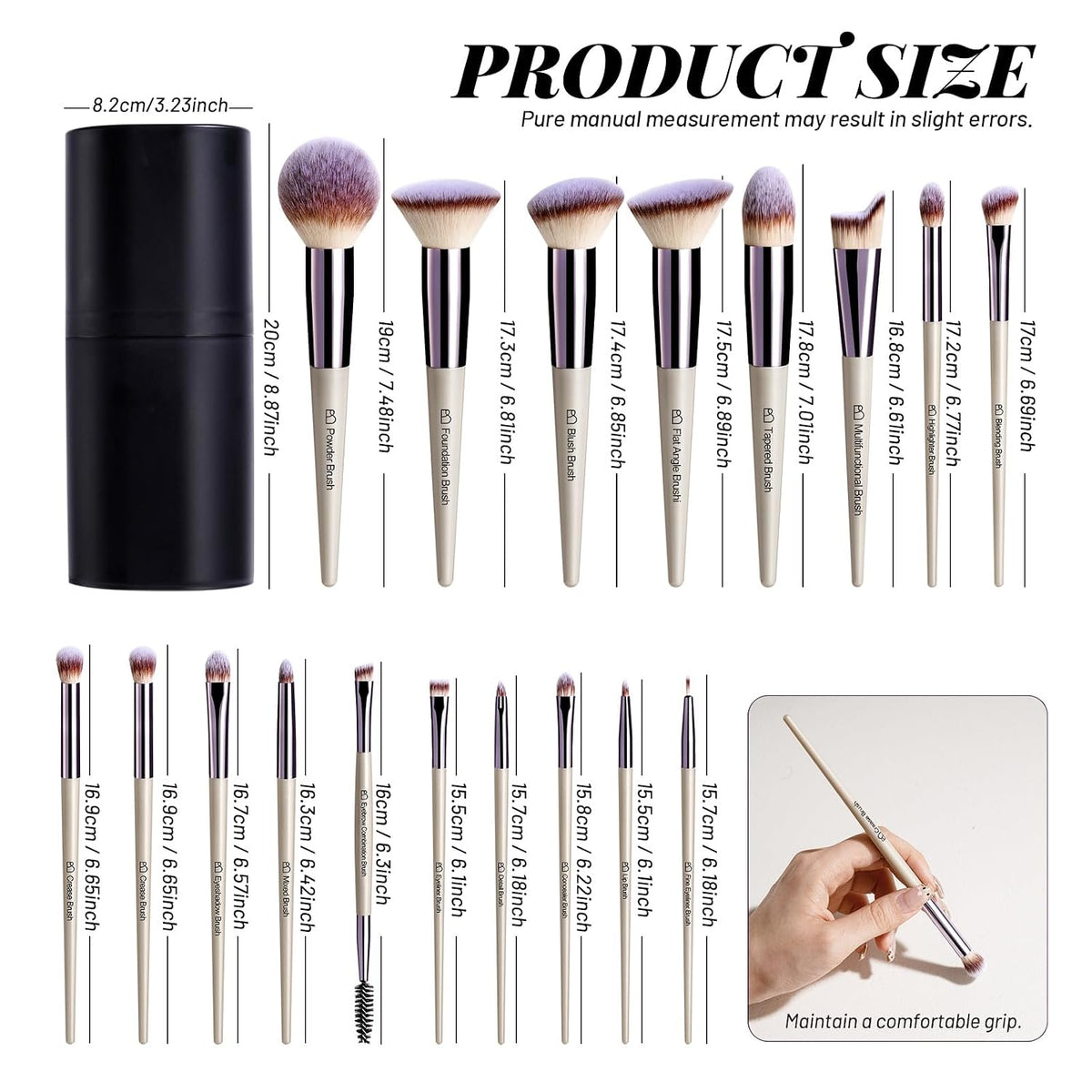 BS-MALL Juego de 18 brochas de maquillaje profesionales para base d...