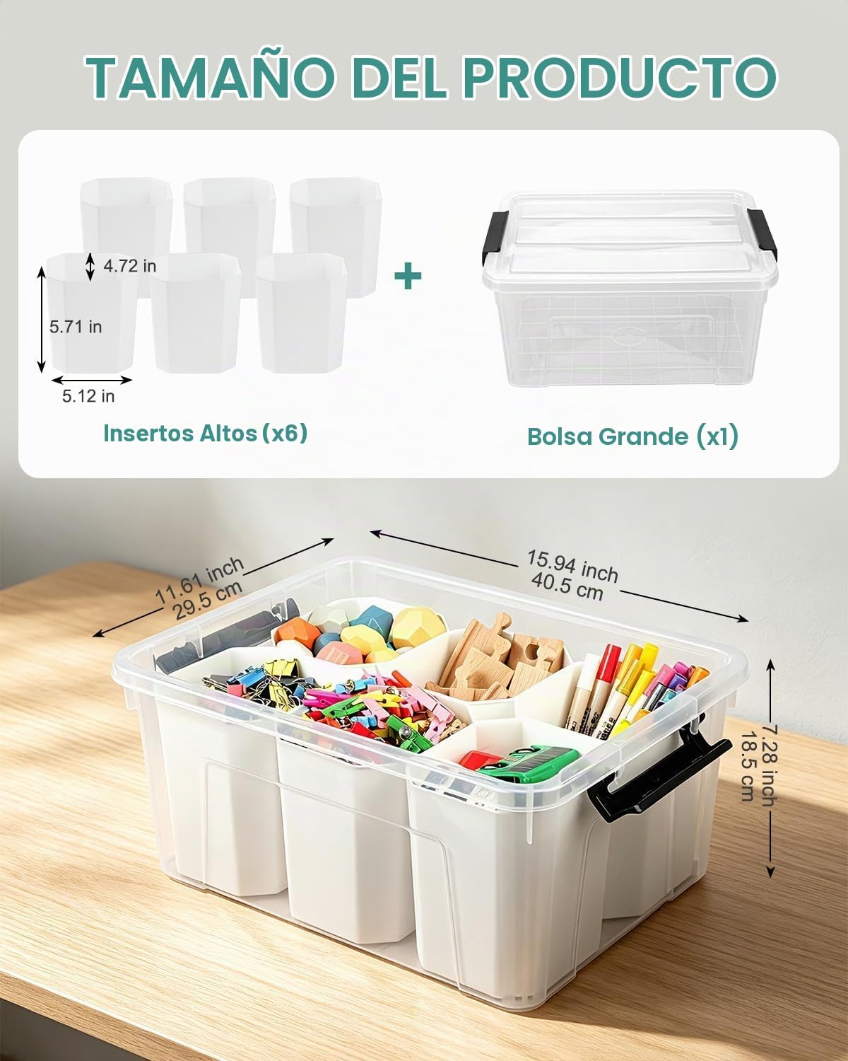 EOENVIVS Bolsa de almacenamiento transparente con 6 insertos altos,...