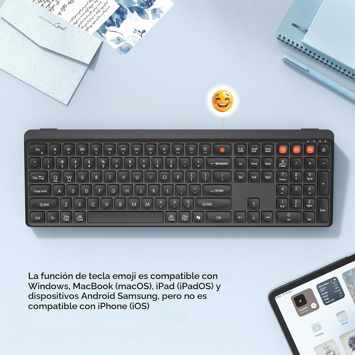 MEETION Combo de teclado y mouse Bluetooth, multidispositivo silenc...