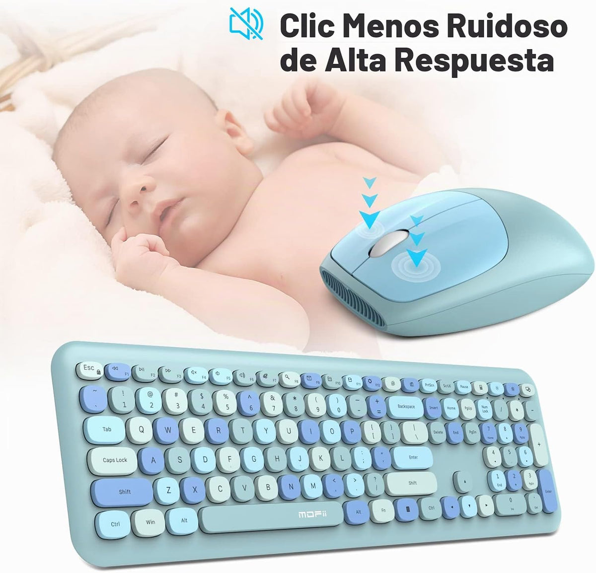 MOFII Combo de teclado inalámbrico y mouse silencioso, delgado y co...
