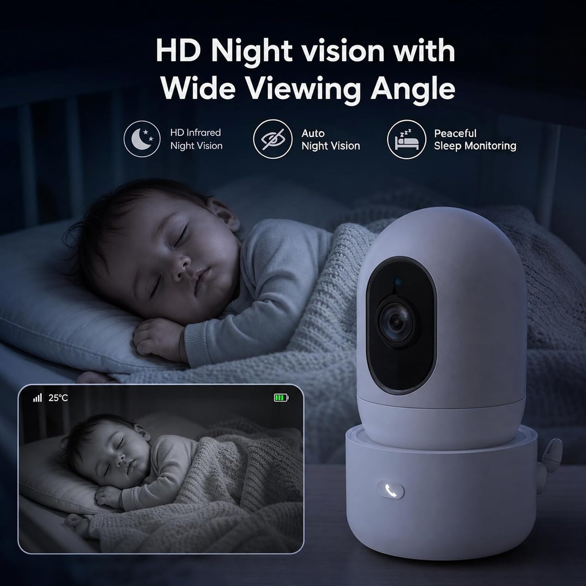 OKAIDI Monitor de bebé inteligente WiFi IPS HD de 5,5 pulgadas con...