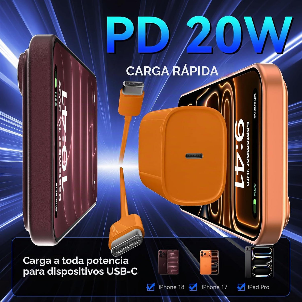 Cargador para iPhone 18 17 16 Pro Max Carga rápida, Cargador USB C...