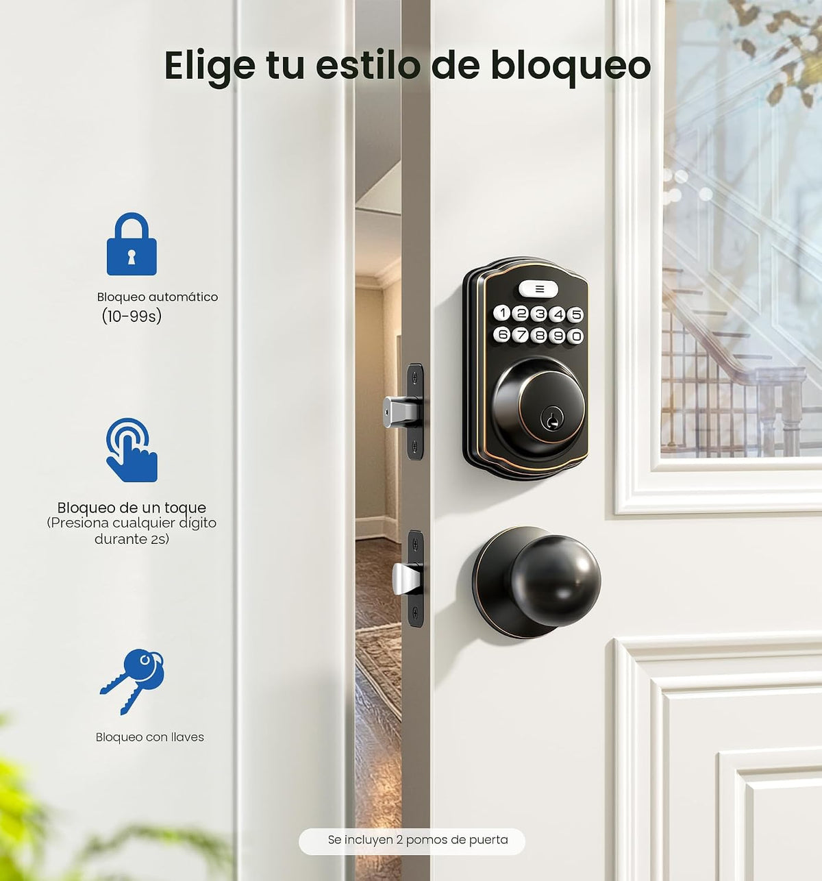 Veise Cerradura de puerta de cerrojo de entrada sin llave KS01C con...