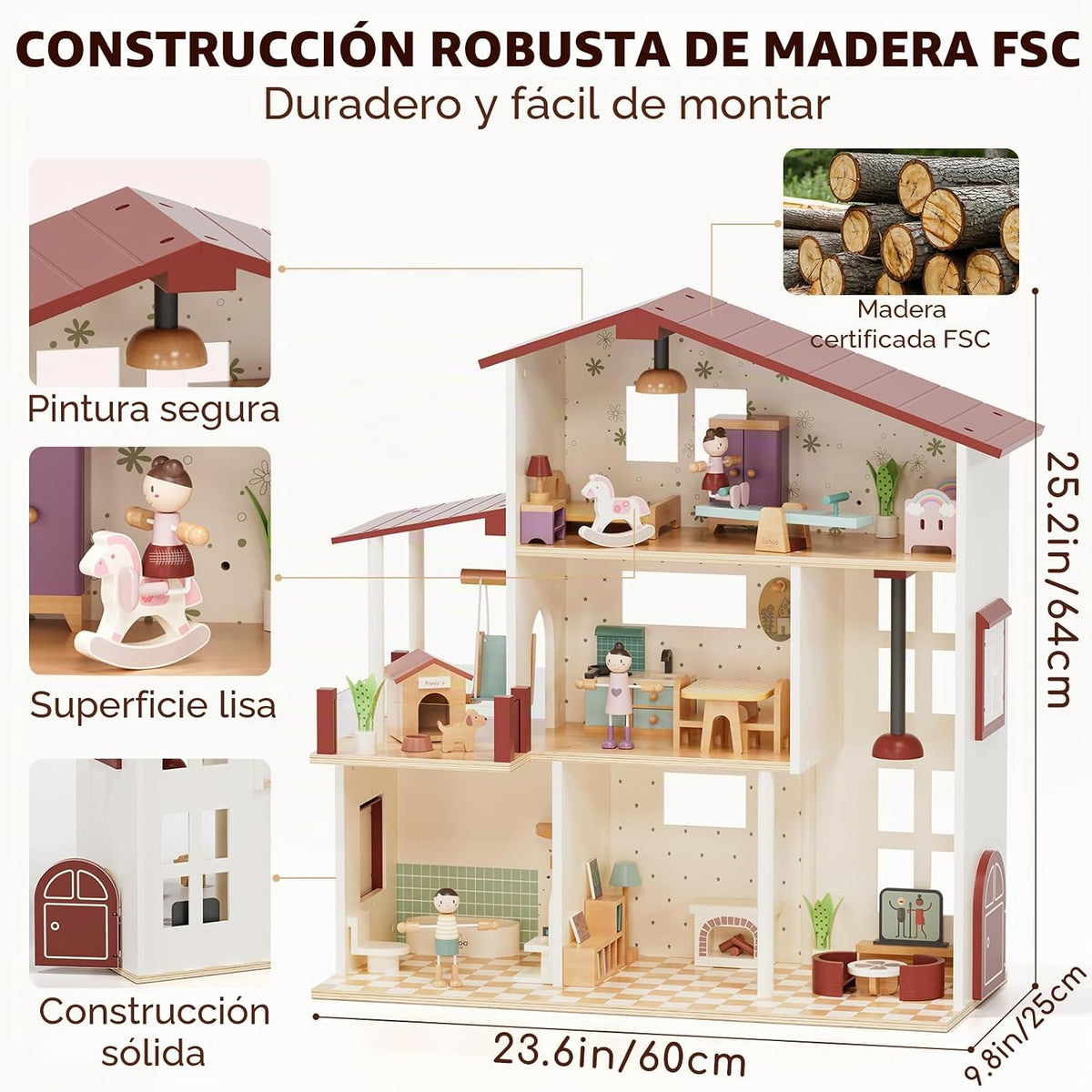 Lehoo Castle Casa de muñecas de madera para niñas, casa de muñecas...