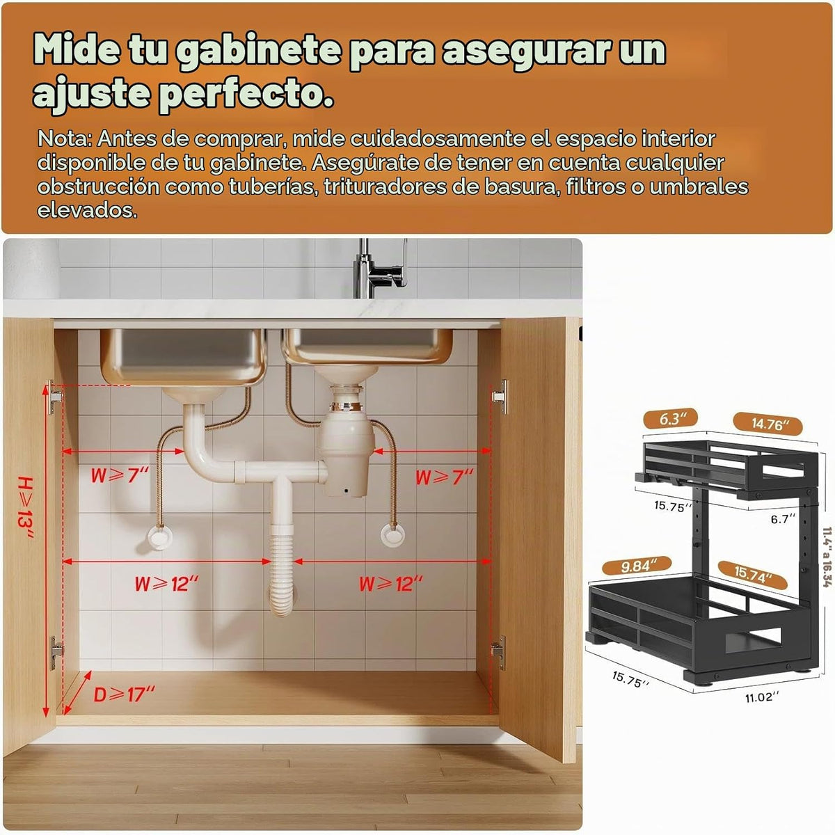 1 paquete de organizadores y almacenamiento para debajo del fregade...