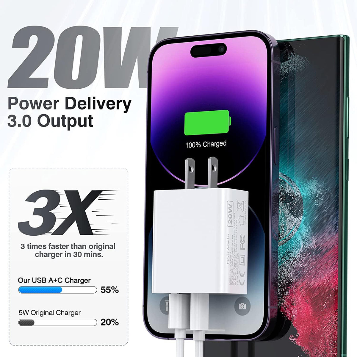 Bloque de cargador USB C, paquete de 3 enchufes de cargador de pare...