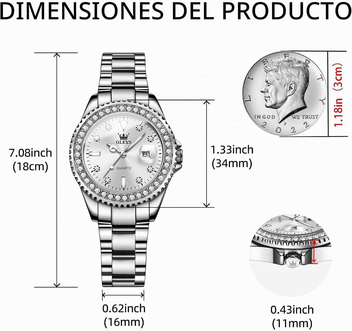 OLEVS Reloj Mujer Reloj Analógico Luminoso Vestido de Acero Inoxida...