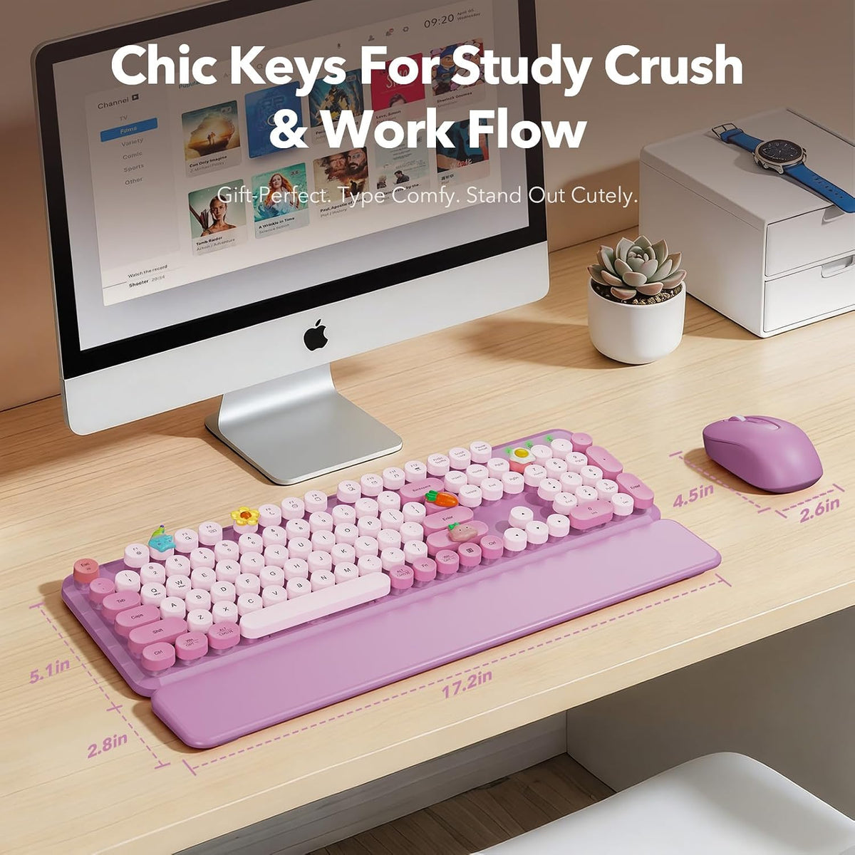 Teclado y mouse inalámbricos, teclas redondas, reposamuñecas magnét...