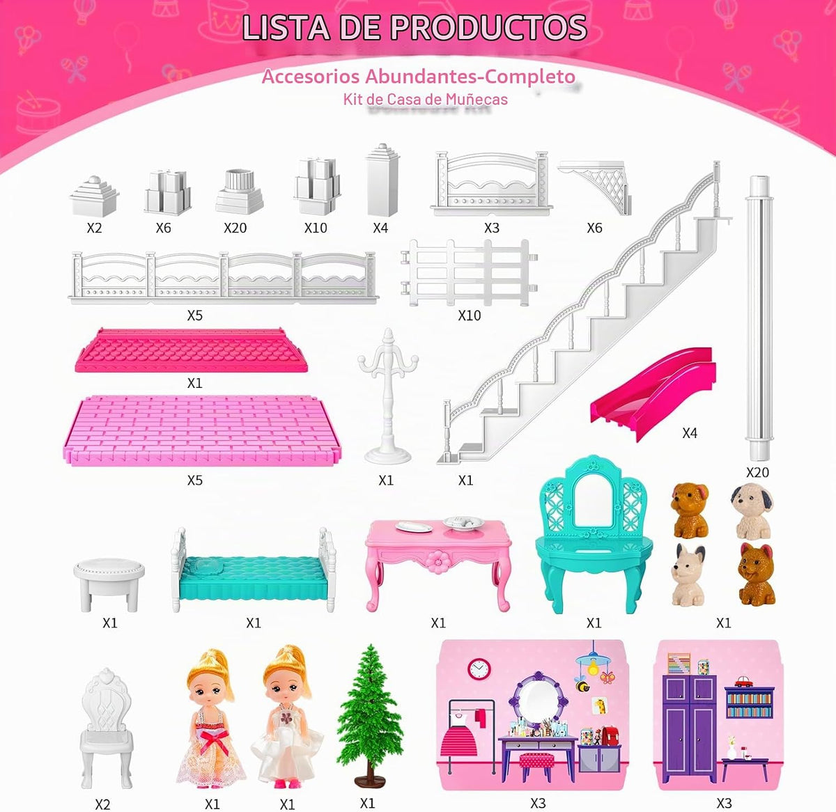 Doloowee - Casa de muñecas DIY de 2 pisos con 3 habitaciones, masco...