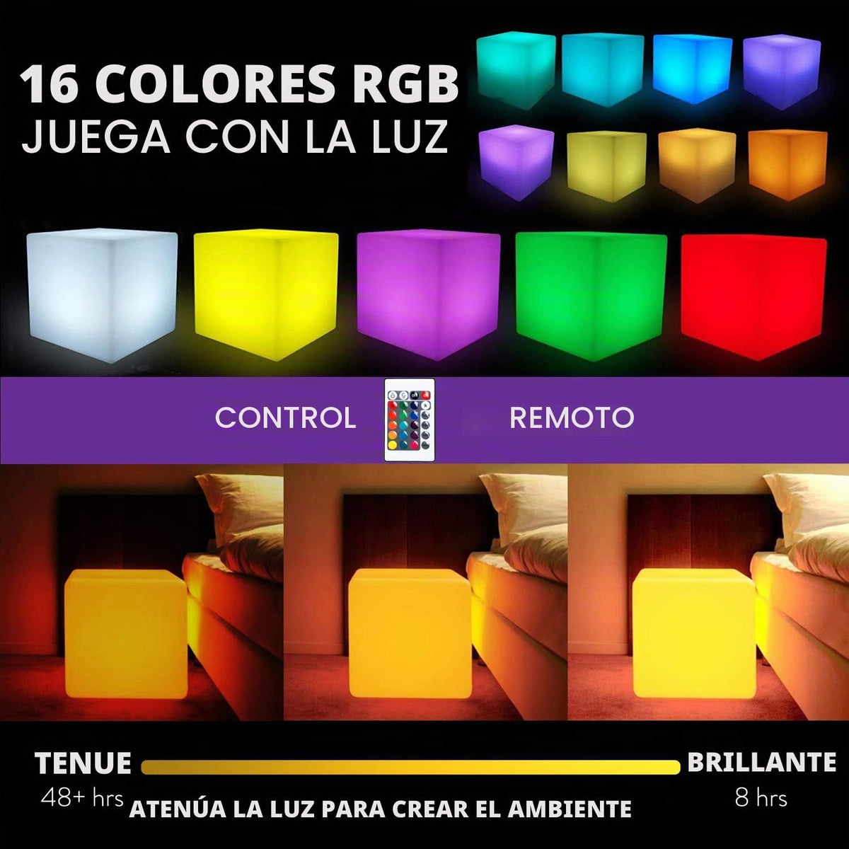Mr.Go Taburete de luz LED mágico recargable de 30 cm con control re...