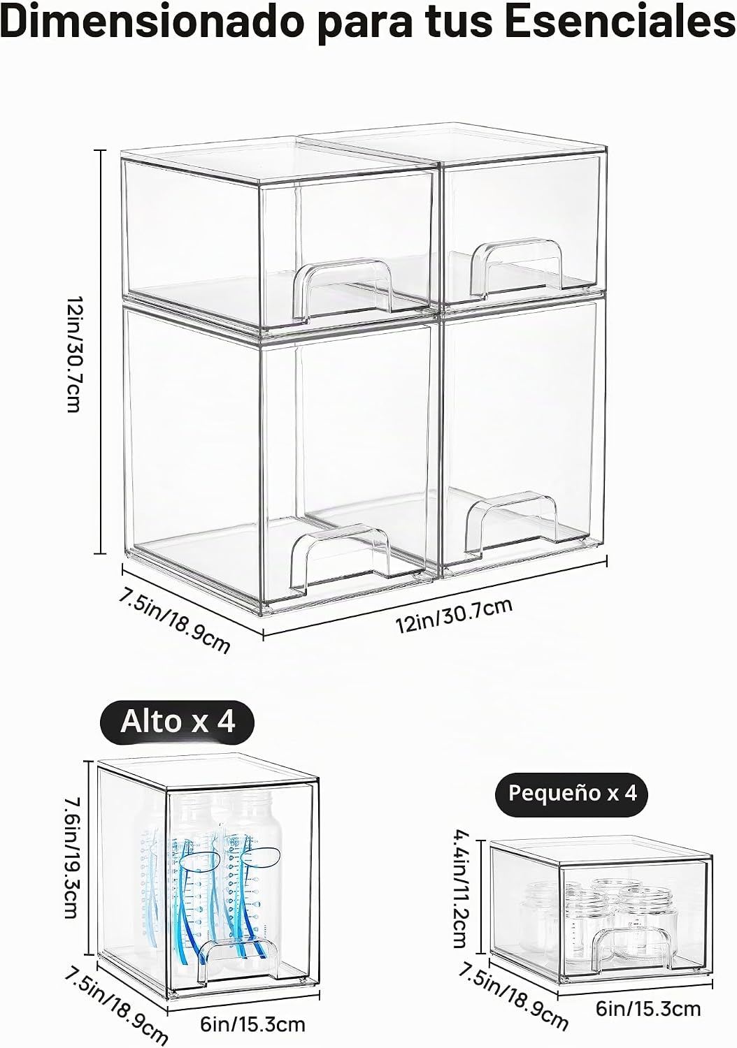 Vtopmart Juego de 8 cajones de almacenamiento apilables transparent...
