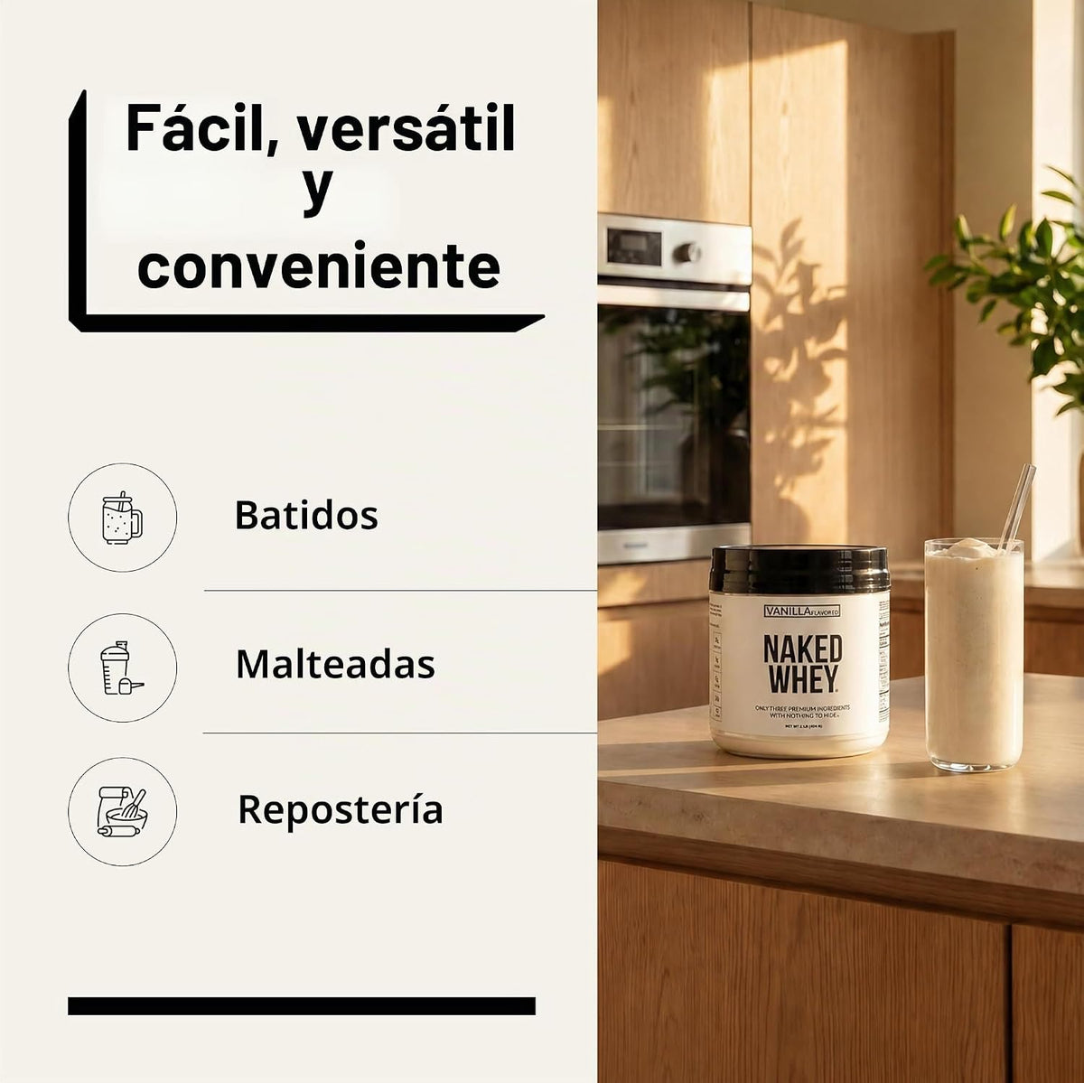 NAKED Proteína de suero de vainilla de 1 libra, solo 3 ingredientes...