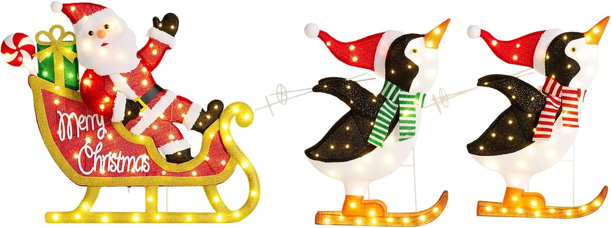 Trineo de pingüinos Papá Noel decoración de Navidad al aire libre c...