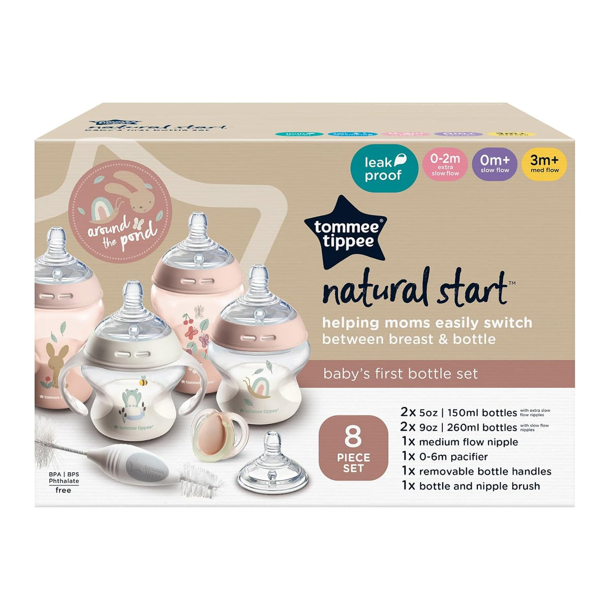 Tommee Tippee Natural Start Juego de biberones, 8 piezas, 0m+, rosa...