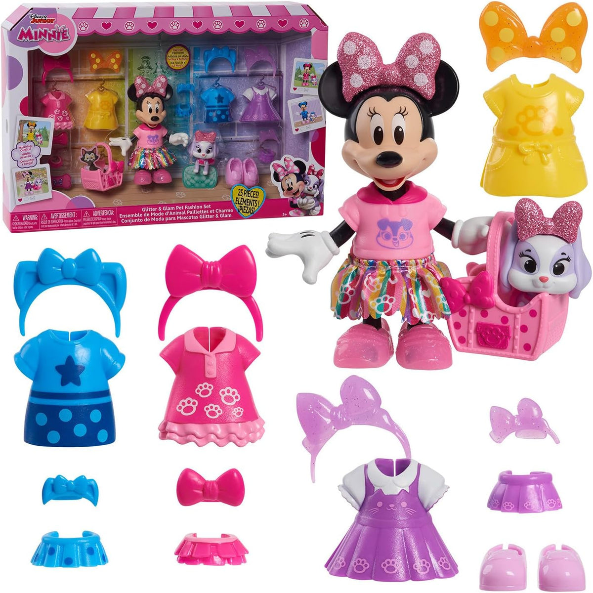 Disney Junior Minnie Mouse Glitter and Glam Pet Fashion Set, juego...