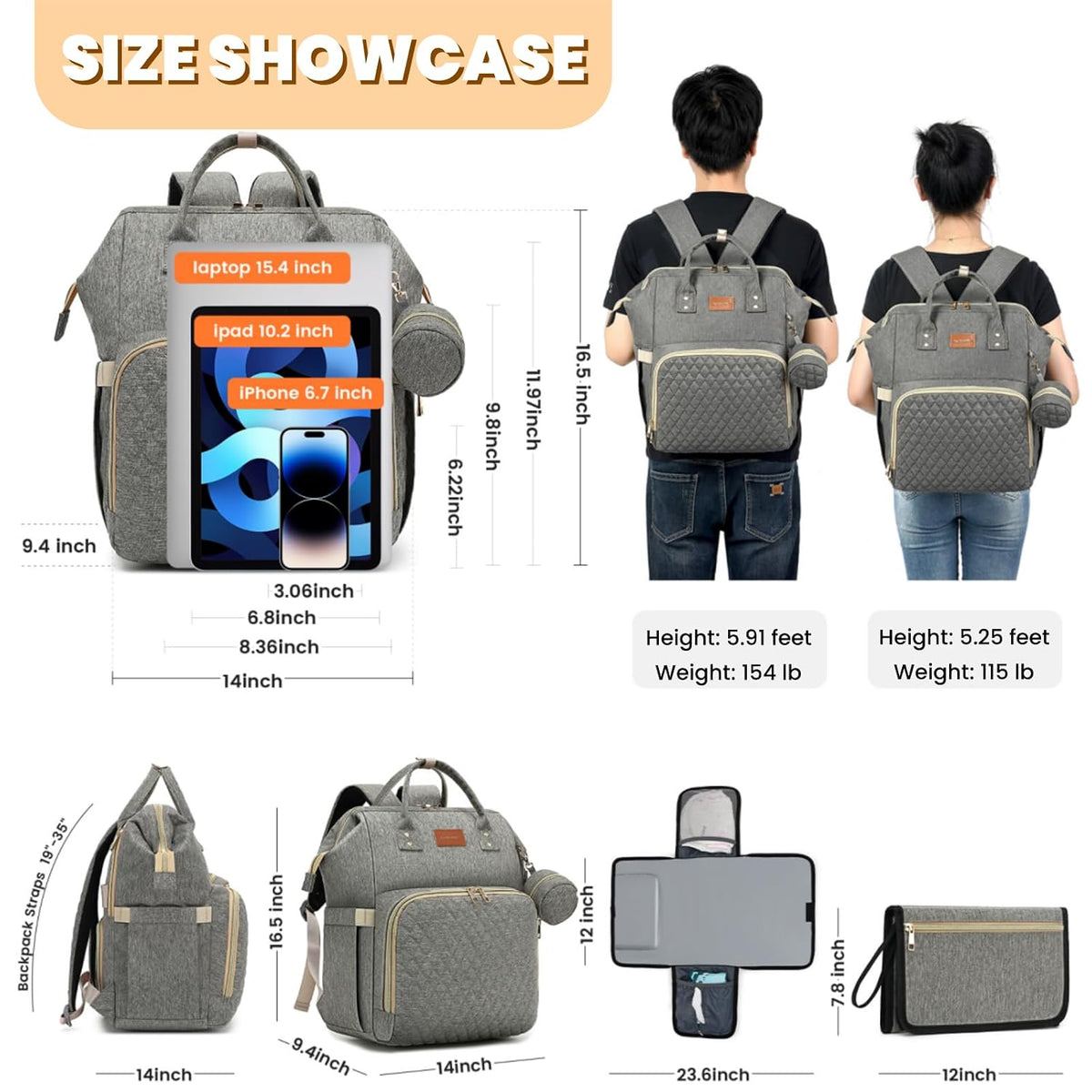 ROSEGIN Mochila para pañales para bebé con cambiador, funda para ch...