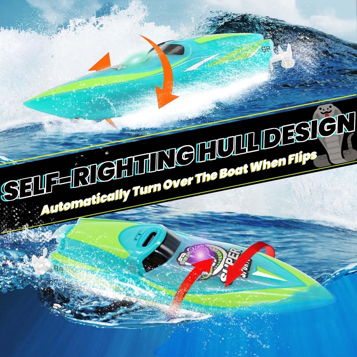 LAFALA Mini RC Boat 2.4GHz con luz LED de giro de 360°, carga USB,...