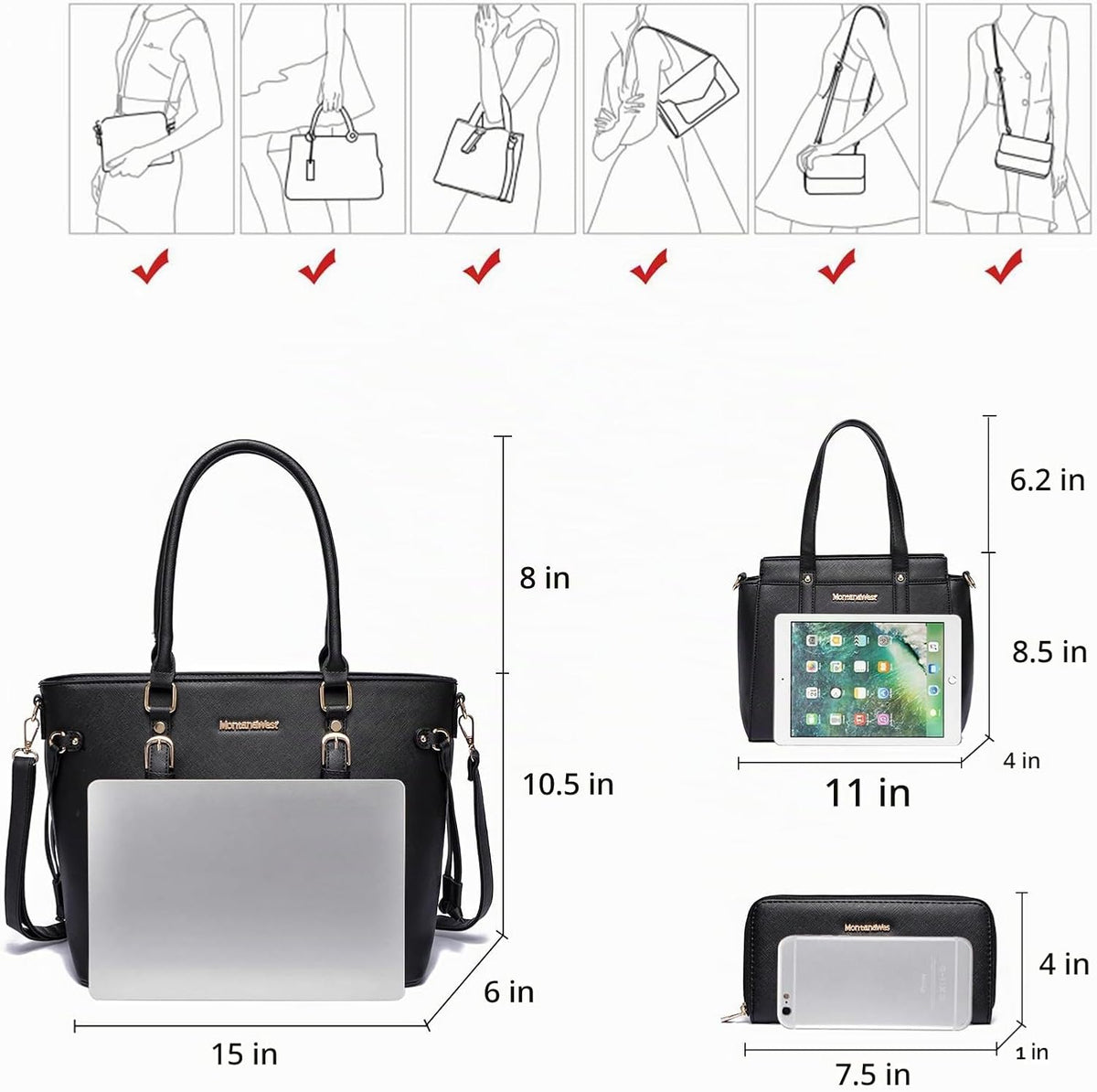 Montana West - Juego de 3 piezas de bolsos para mujer: bolso de man...