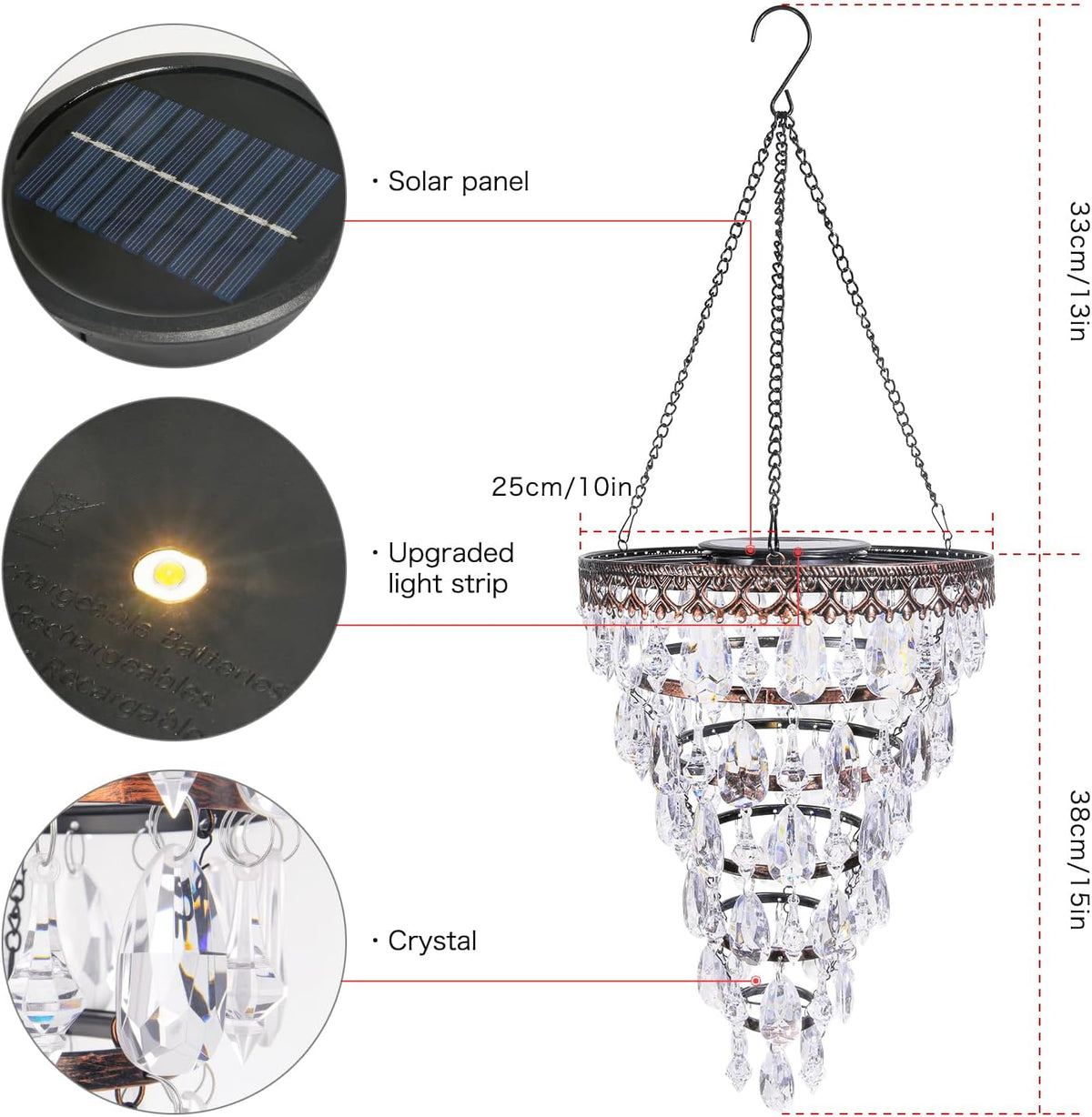 Lámpara solar colgante de cristal al aire libre impermeable luz de...