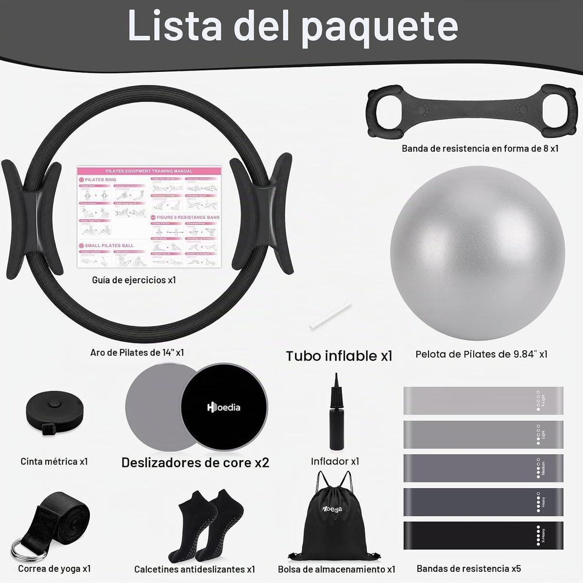 Hoedia Kit de Pilates de 17 Piezas para Mujeres, Equipo de Pilates...