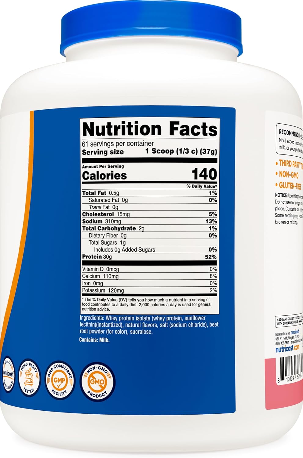 Nutricost Aislado de proteína de suero (batido de fresa) 5LBS