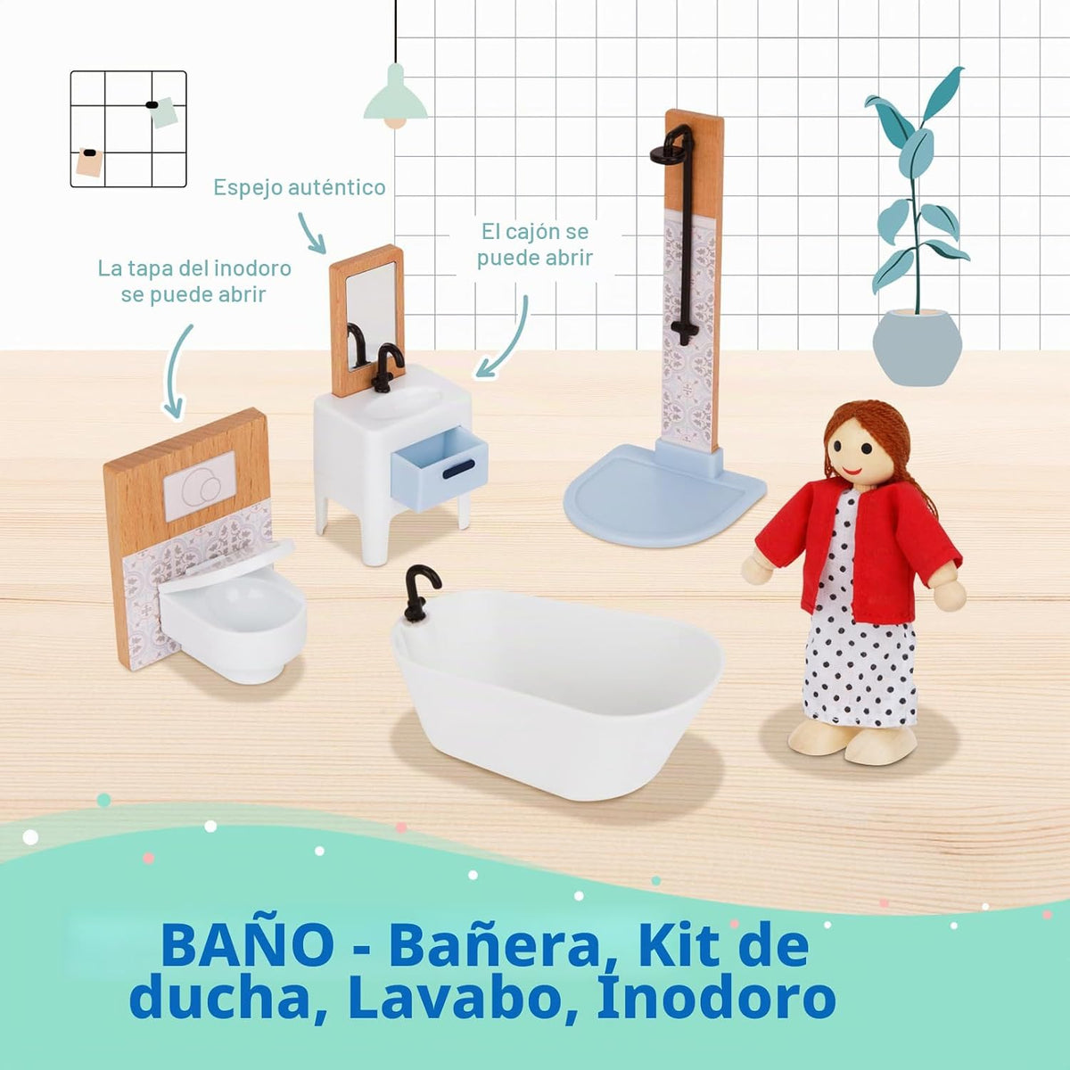 OOOK Juego de muebles de madera para casa de muñecas para niños, 26...