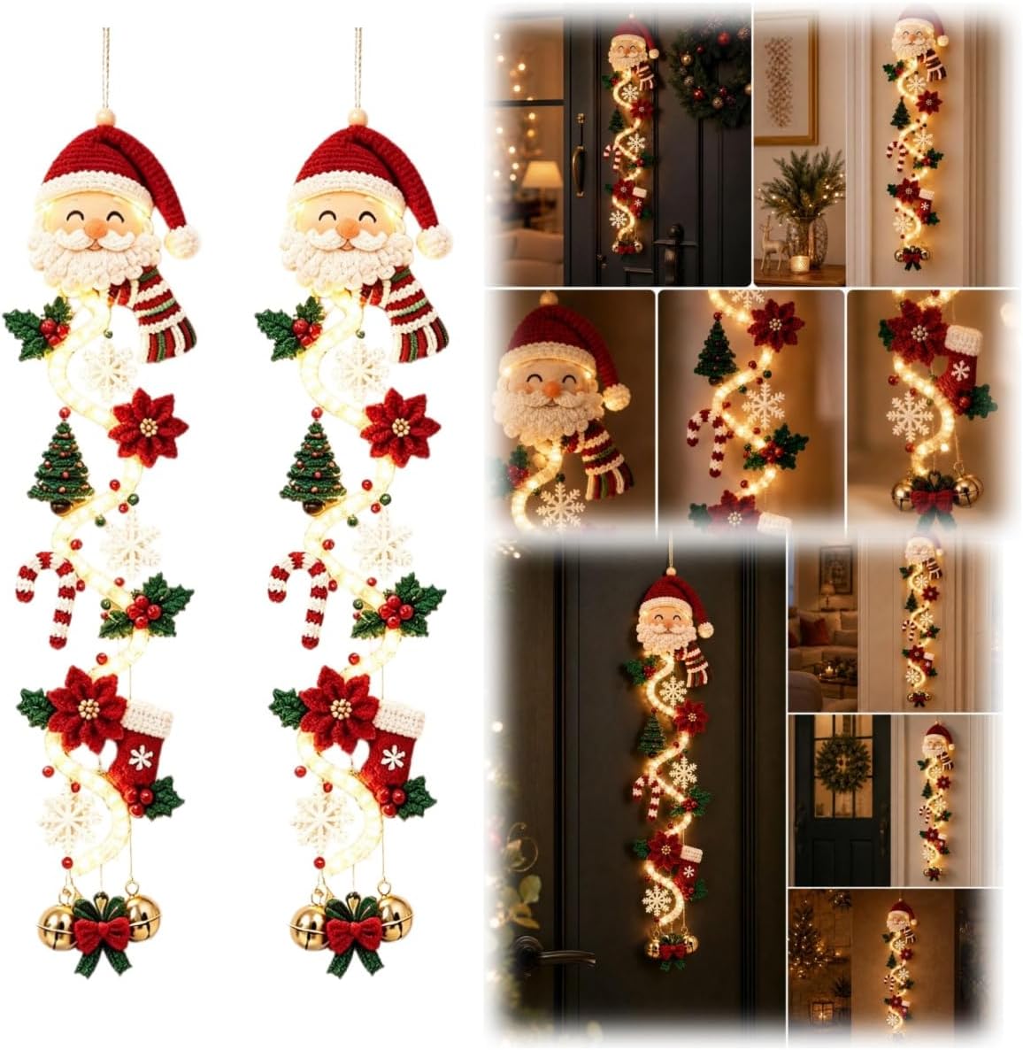 2 colgadores de puerta de Navidad iluminados con muñeco de nieve, l...