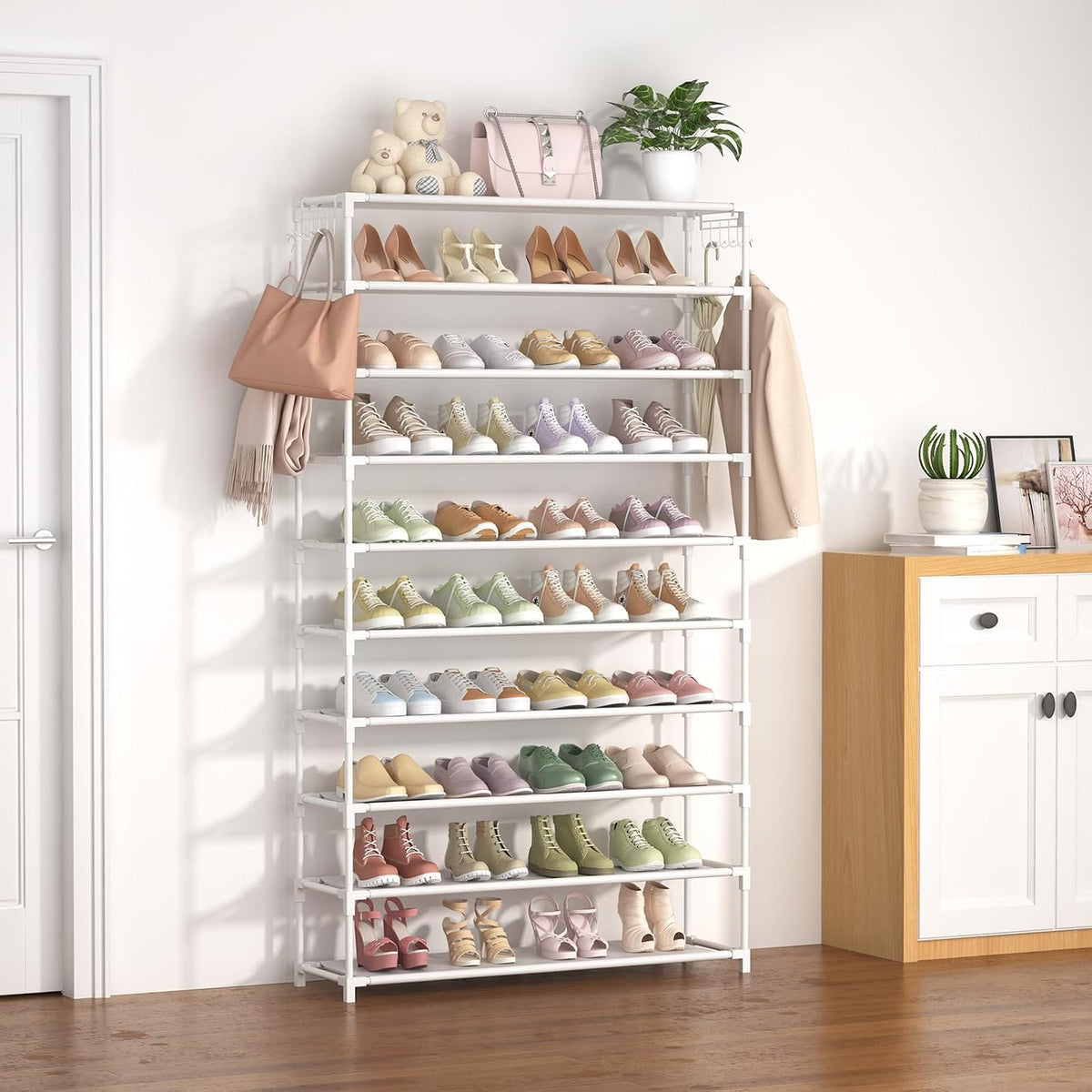 LANTEFUL Zapatero de 10 niveles, 50 pares, organizador de zapatos a...