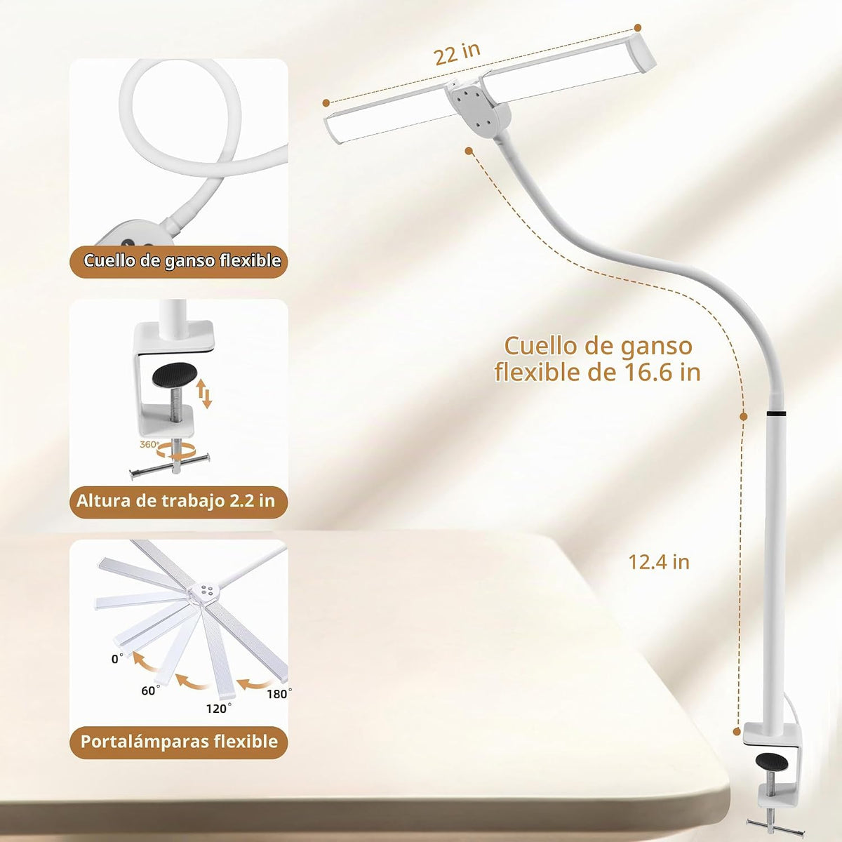 Motumen Lámpara de escritorio LED para oficina en casa, abrazadera...